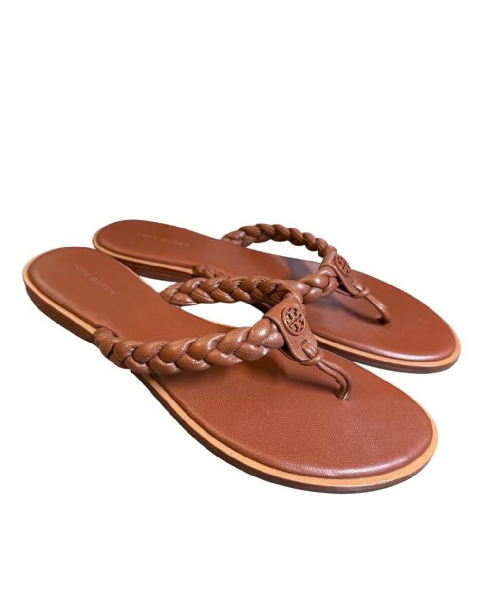 Tory Burch Benton Braided Leather Slide Sandal Brown Women size 10